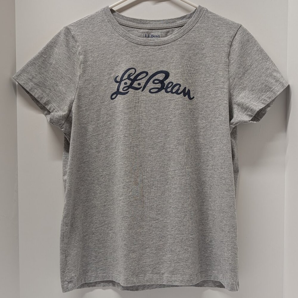 L.L. Bean Signature Crew Neck Tee in Heather Grey & Navy Blue